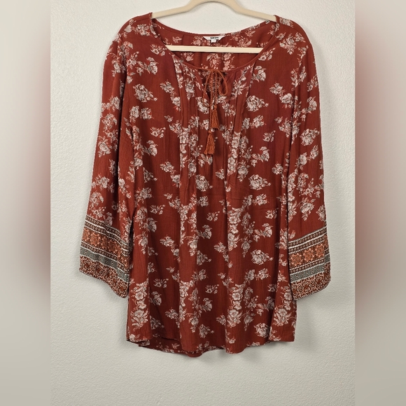 Sonoma Goods For Life Boho Style Floral Top V Neck & Tassels For Women Size 2X - Picture 4 of 10
